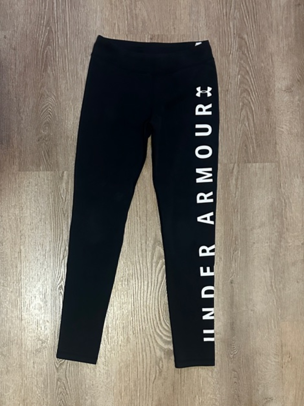 Under Armour Black Leggings with White Vertical Logo